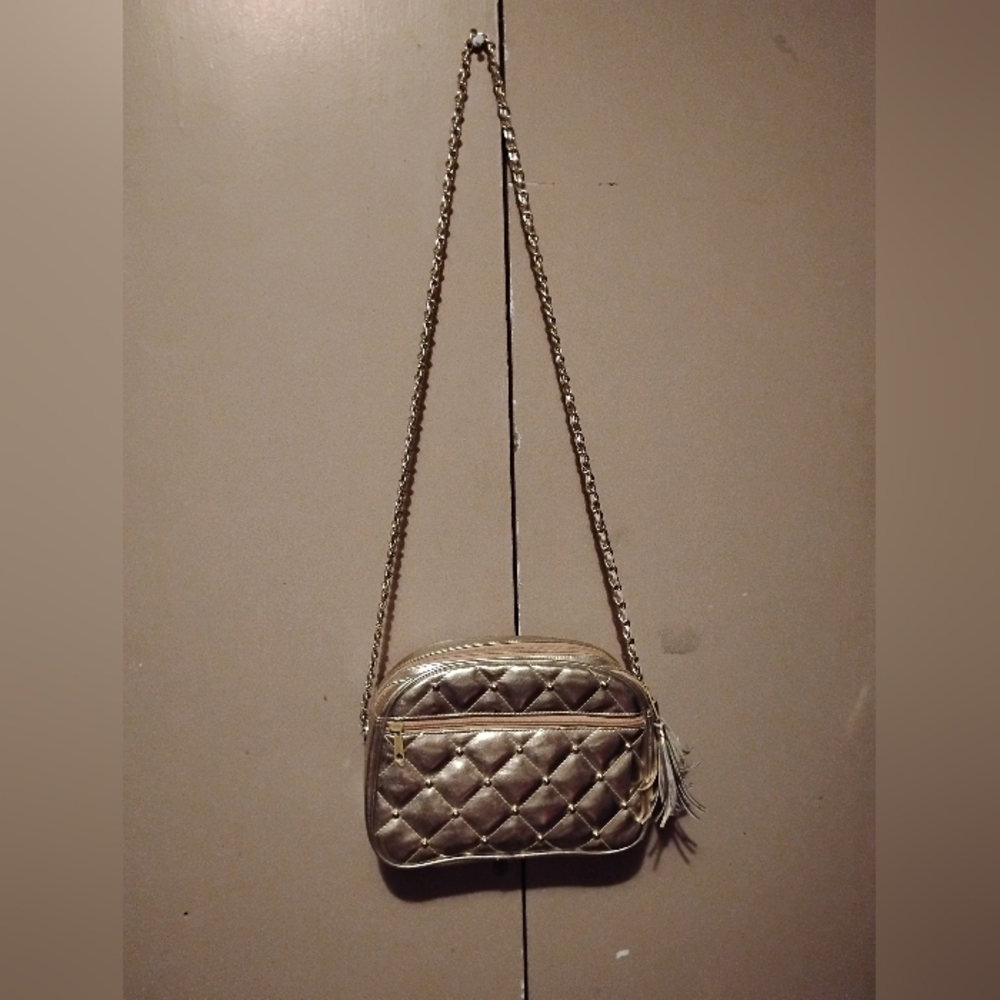 Gold Crossbody Bag with Quilted Design